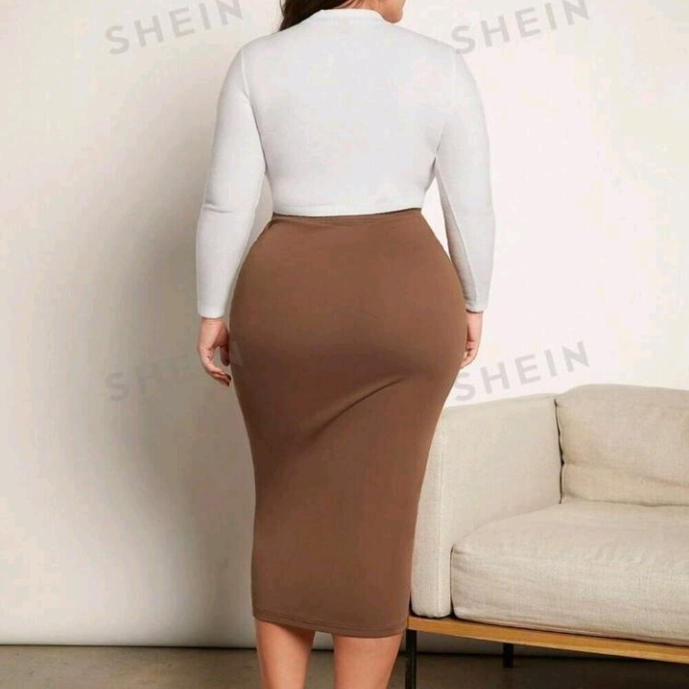 SHEIN BASICS Plus High Waist Pleated Skirt - Picture 3 of 6